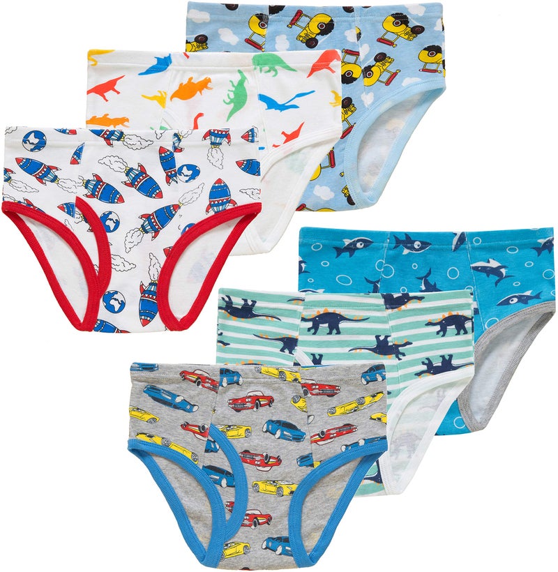 Naivete Baby Boys Rocket Underwear Kids Children Cotton Dinosaurs Panties Breathable Cars Comfort Briefs(Pack of 6) 3T - Image 1